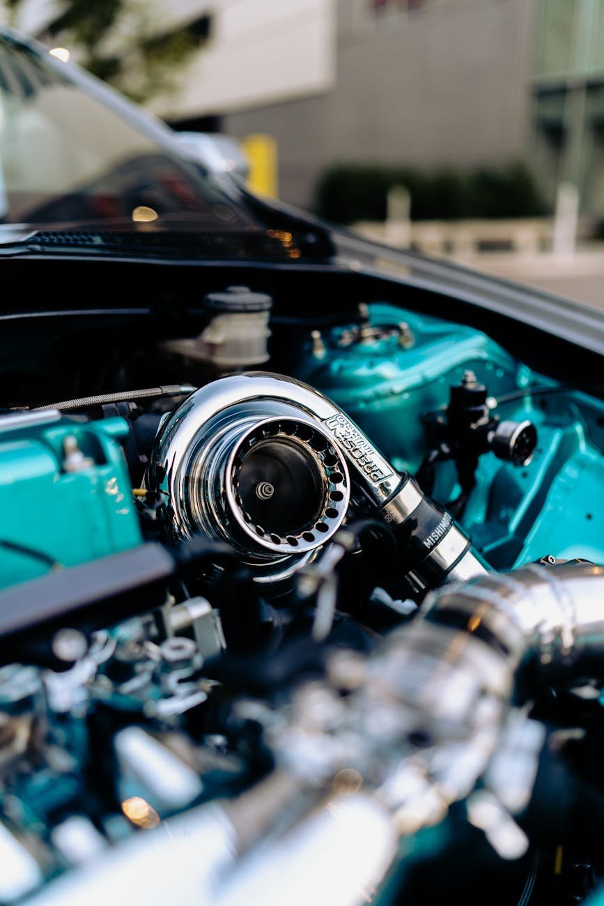 shining part of engine in car
